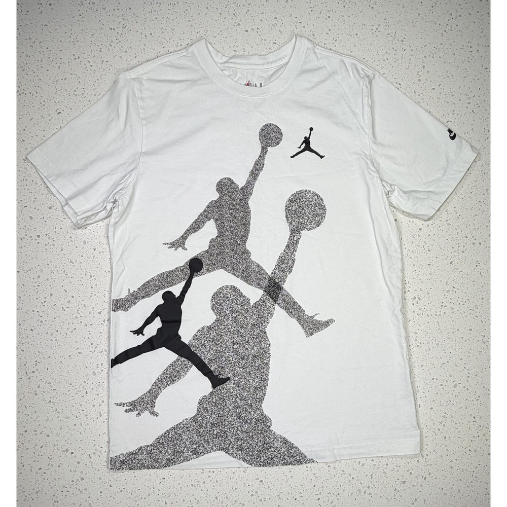 Jordan Jumpman Graphic Print White T-Shirt Crew Neck Short Sleeve Size L